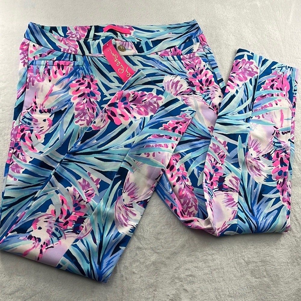 NEW Lilly Pulitzer 6  Kelly Knit Skinny Ankle Pants Mr Peacock Blue Purple Pink